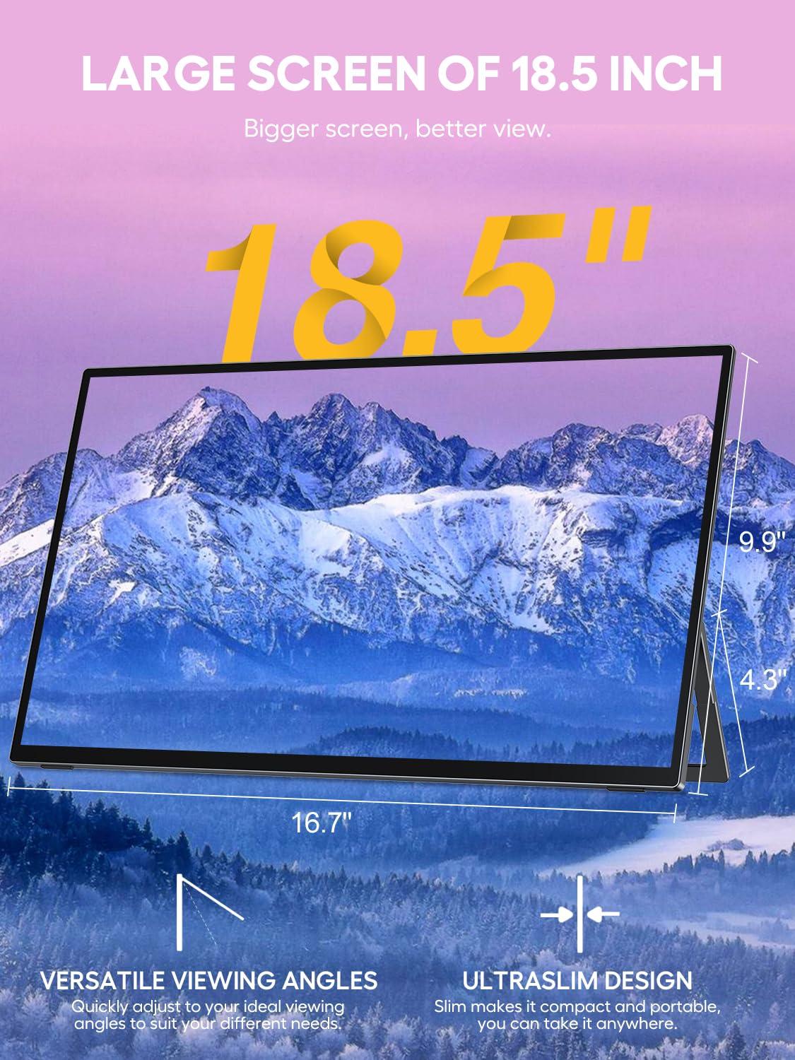 UPERFECT UPERFECT Portable Monitor 18.5-inch 120HZ Touchscreen 100% sRGB w/VESA & Stand 180 Adjustable Ultra-Slim & Lightweight Frameless FHD FreeSync IPS HDR Gaming Display, Travel Second Monitor for Laptop