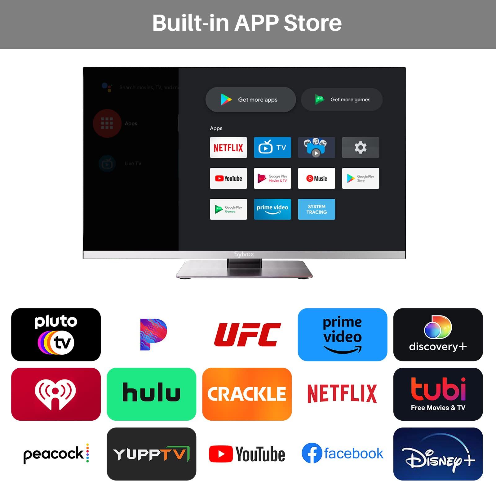 SYLVOX SYLVOX RV TV, 24 inches 12/24V TV for RV 1080P Full HD Smart TV, Built-in APP Store, Support WiFi Bluetooth, Small Android TV for Car Home Camper Truck Boat(Limo Series)