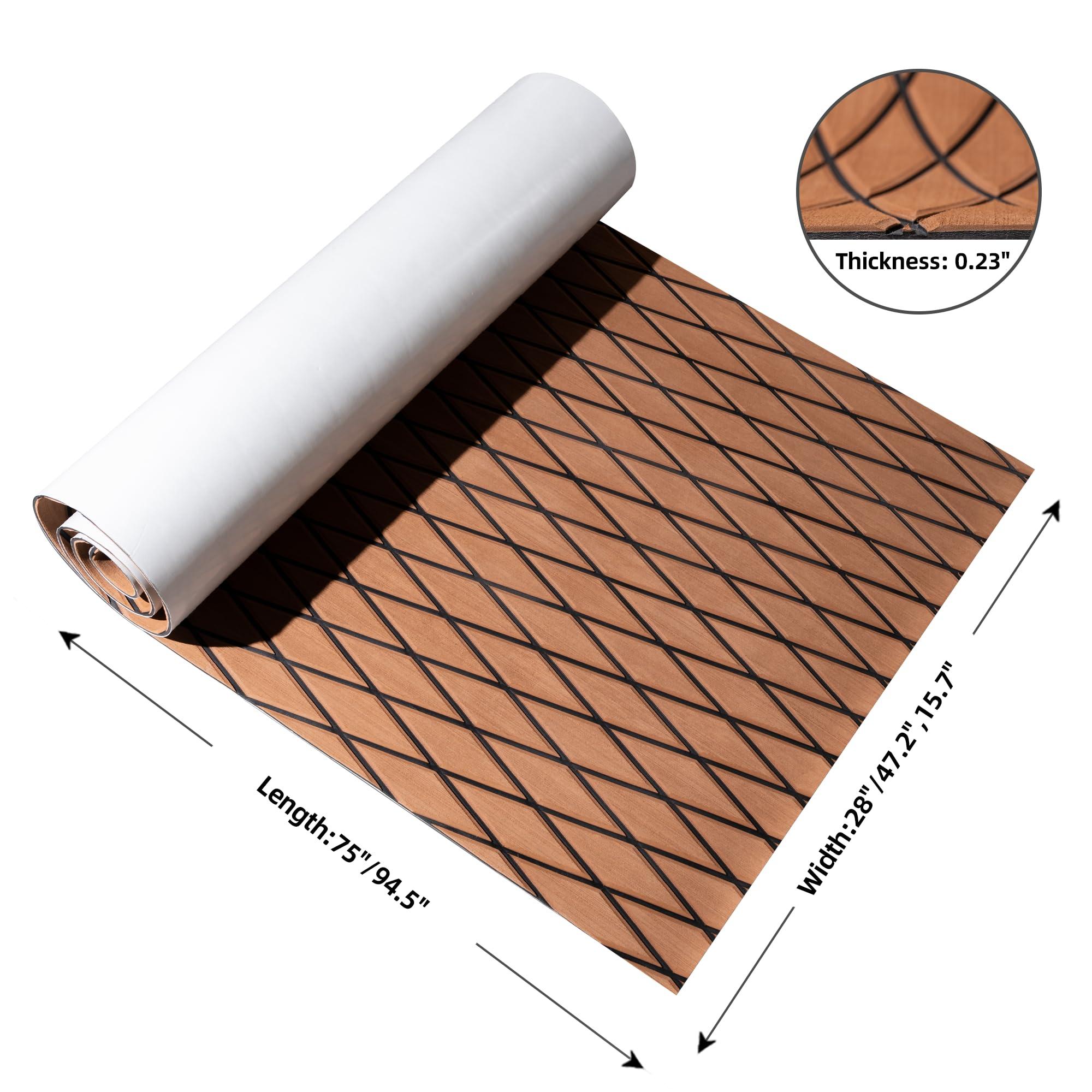 FOCEAN FOCEAN Boat Flooring EVA Foam Boat Decking Marine Mat Non-Slip Self-Adhesive Flooring Sheet for Motorboat Kayak Surfboard Garden Flooring Swimming Pools, 75\'\'x 28\'\', Brown with Black Lines