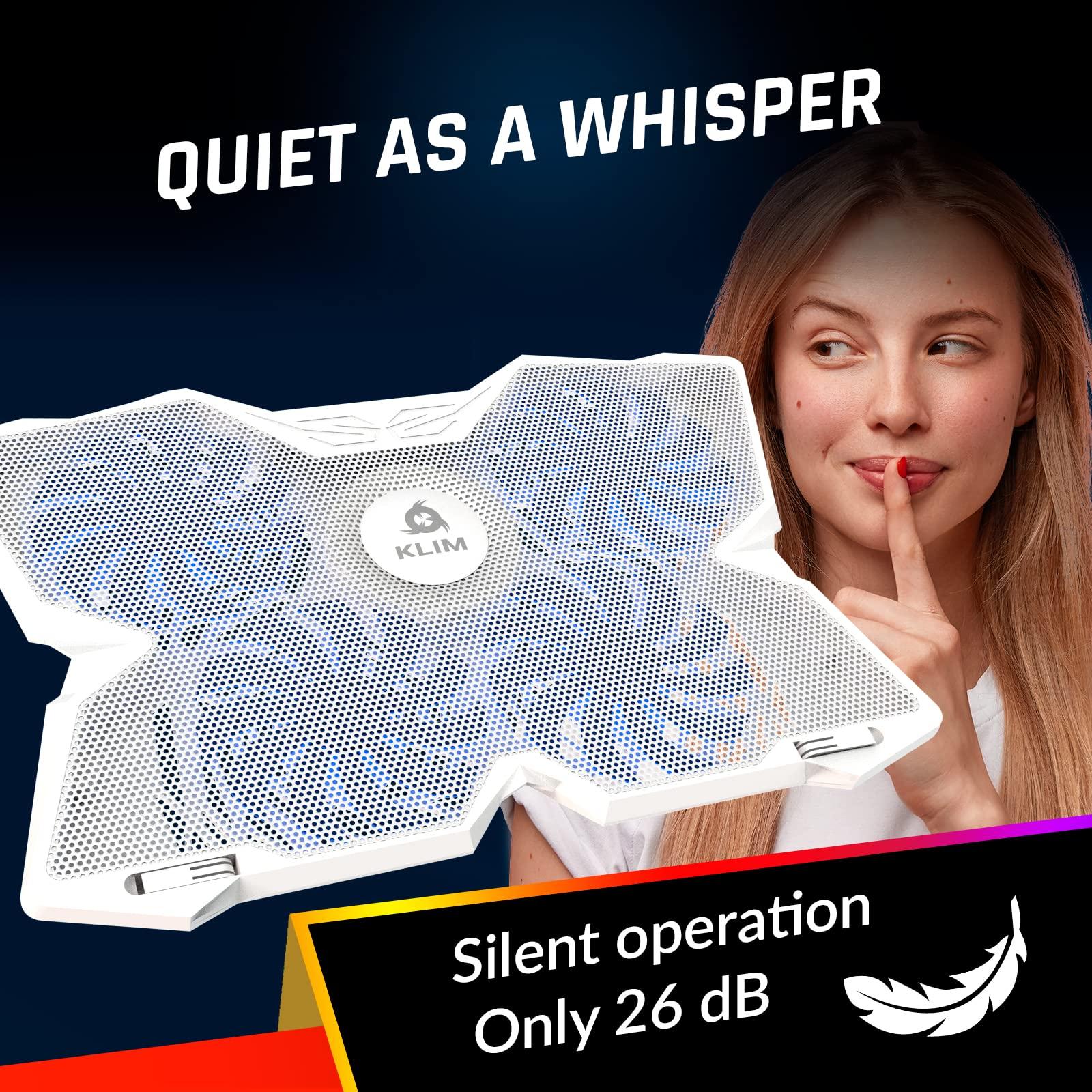 KLIM KLIM Wind Laptop Cooling Pad - More Than 500 000 Units Sold - New - The Most Powerful Rapid Action Cooling Fan - Laptop Stand with 4 Cooling Fans at 1200 RPM - USB Fan - PS5 PS4 - Full White