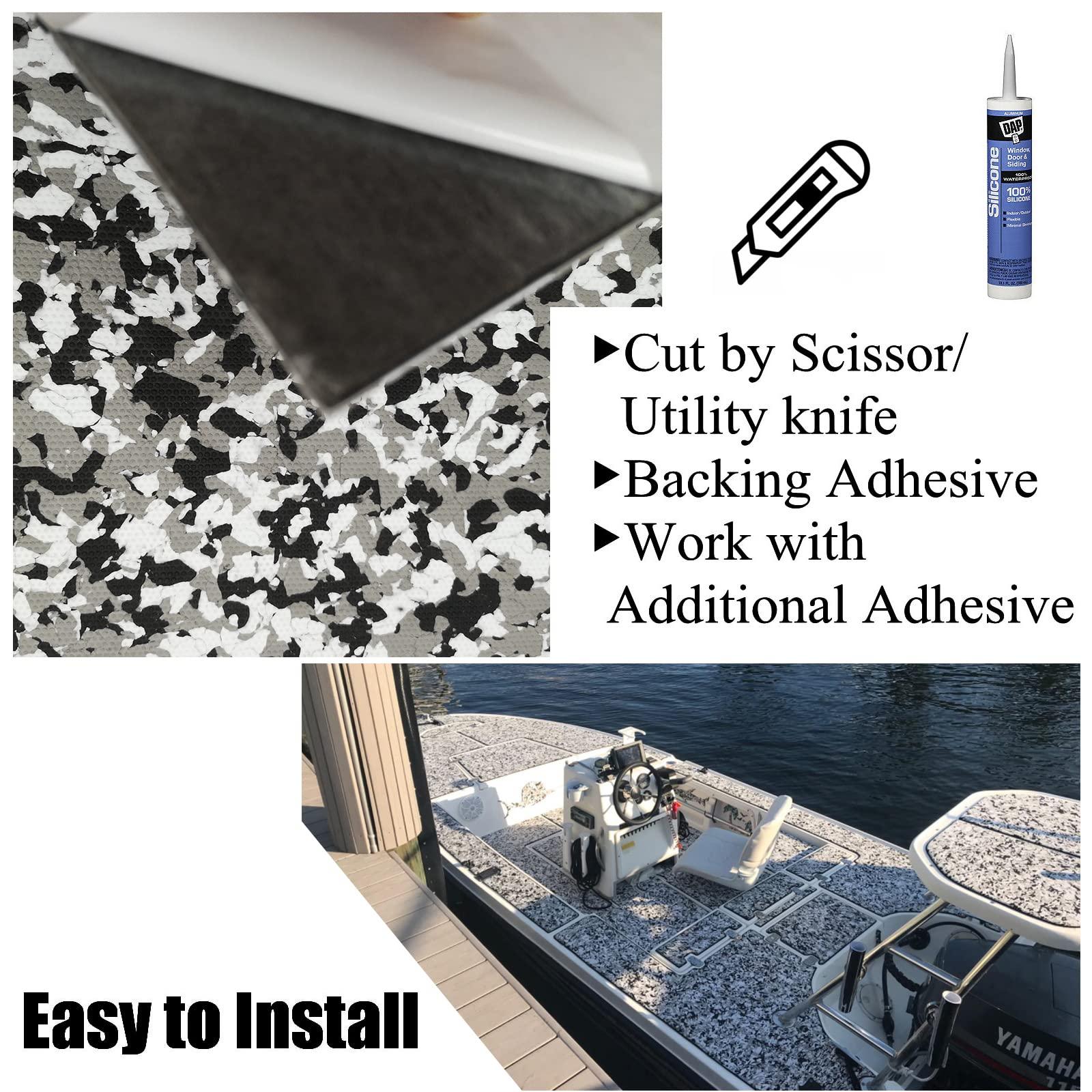 yuanjiasheng EVA Foam Boat Flooring 94.5" 35.4" Self-Adhesive Non-Slip Boat Deck Mat Traction Pad for Boats Yacht Swim Platform RV Floor Kayak Surfboard Golf Cart