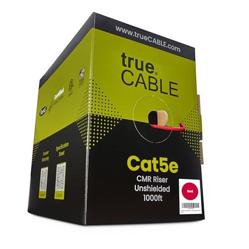 TRUE CABLE trueCABLE Cat5e Riser (CMR), 1000ft, Red, 24AWG 4 Pair Solid Bare Copper, 350MHz, PoE++ (4PPoE), ETL Listed, Unshielded Twisted Pair (UTP), Bulk Ethernet Cable