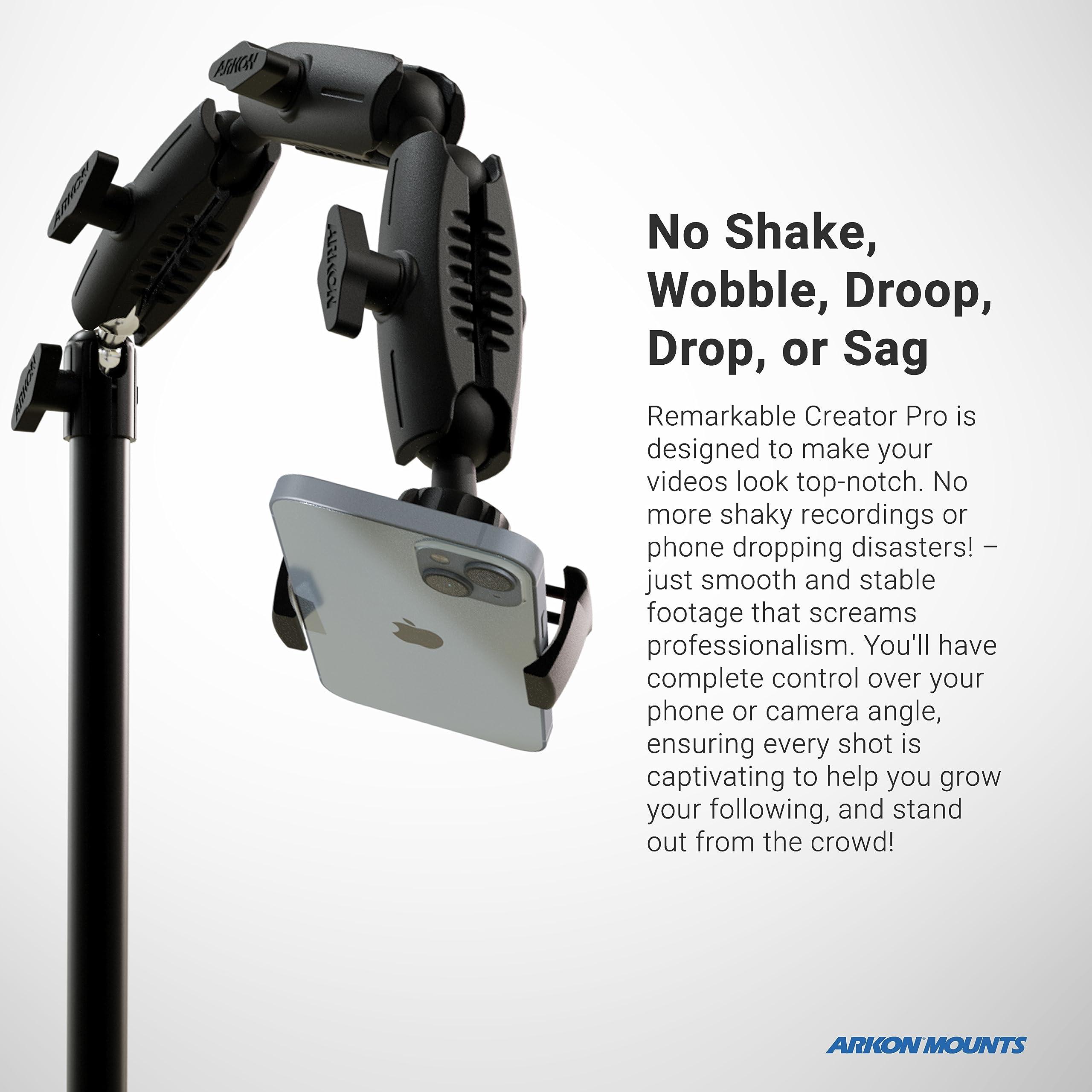 ARKON ARKON Mounts Remarkable Creator Pro+Plus Clamp Mount Content Creators & Hobbyists Phone Holder for Filming Secondary Tablet Holder LED Light Solid Clamp Fits Pad, iPhone, and More
