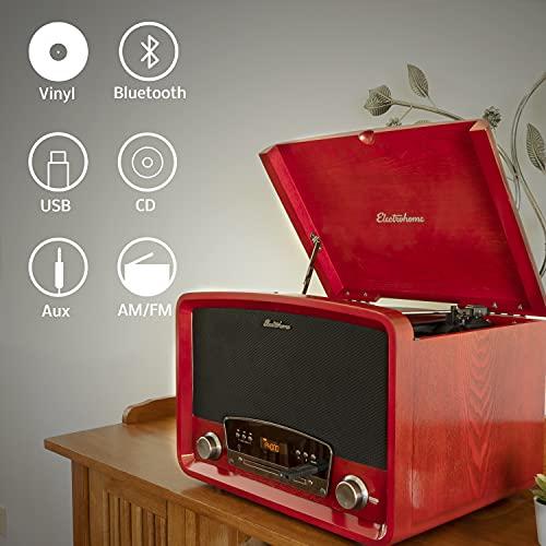 Electrohome Electrohome Kingston 7-in-1 Vintage Vinyl Record Player Stereo System with 3-Speed Turntable, Bluetooth, AM/FM Radio, CD, Aux in, RCA/Headphone Out, Vinyl/CD to MP3 Recording & USB Playback - 2 Pack