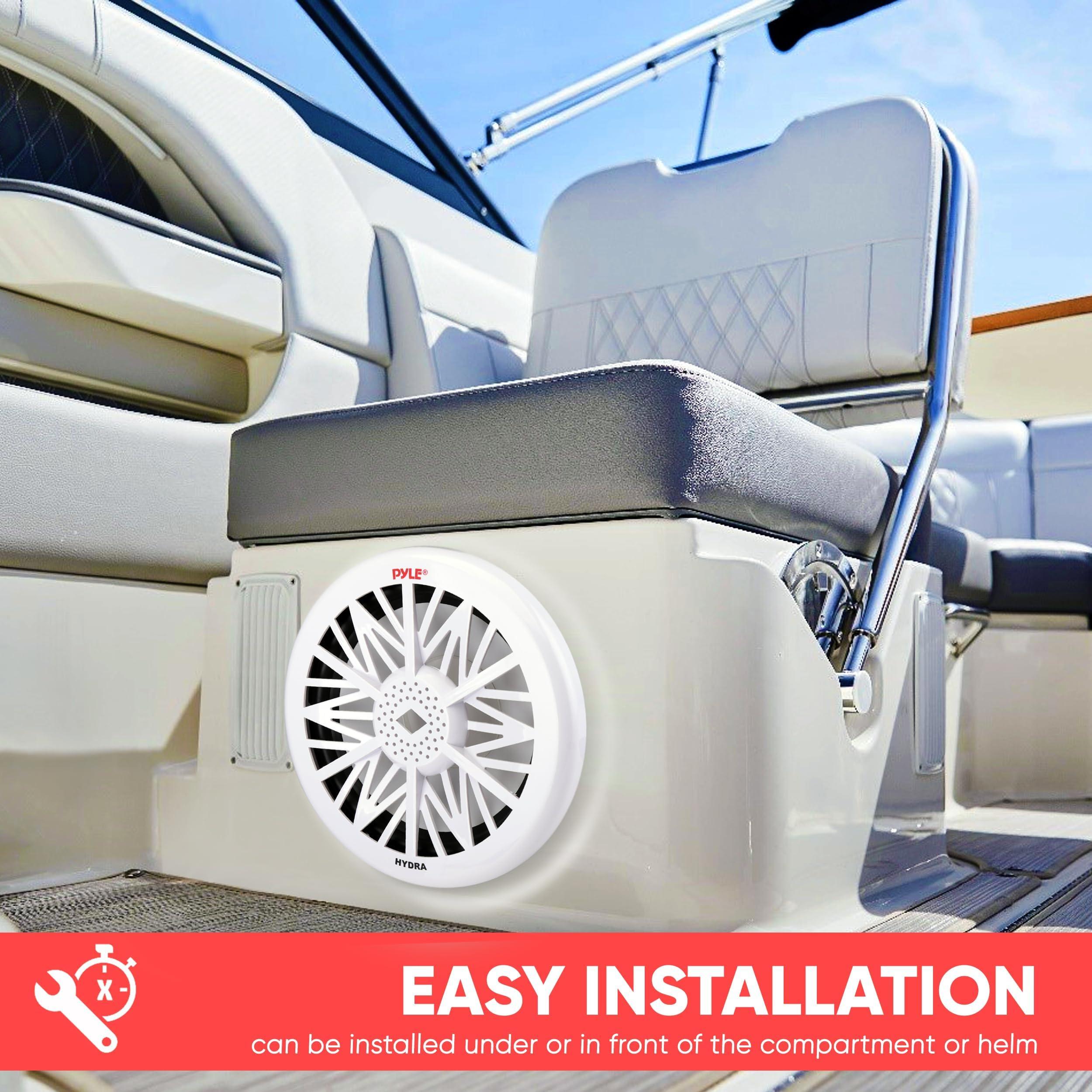 Pyle Pyle 10-Inch Outdoor Marine Audio Subwoofer - 500 Watt Single White Waterproof Bass Loud Speaker For Marine Stereo Sound System, Under Helm or Box Case Mount in Small Boat, Water Vehicle - PLMRW10