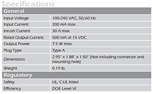 Reliable Cable Products Reliable Cable Power Supply, High Efficiency OEM Replacement Wall Mount Adapter for CATV Drop Amplifiers 15V 500mA (0.5A) with F-Type Connection, DoE Level VI Rated