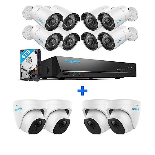 REOLINK Reolink 5MP PoE Security Camera System Bundle, 12pcs 5MP Smart Human/Vehicle Detection PoE Cameras, a 16CH NVR with Pre-Installed 4TB HDD(Include 8 x 18M Cat5 Cable)