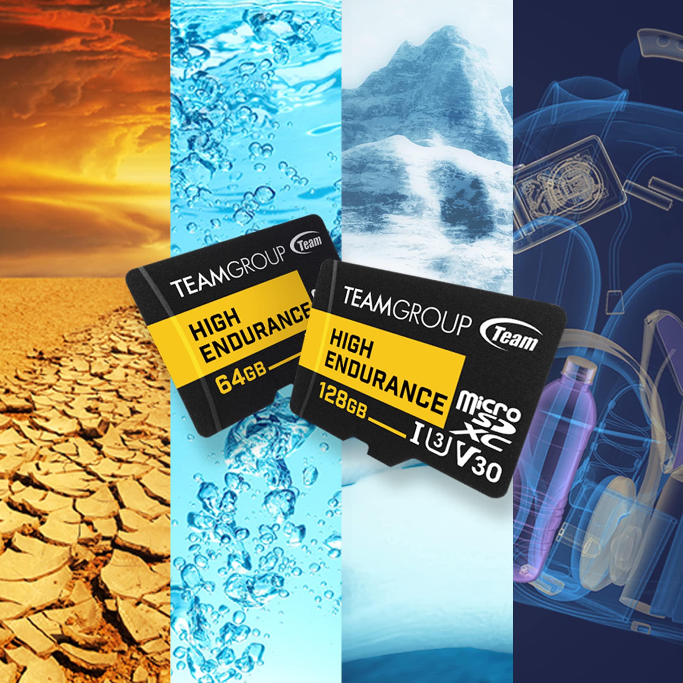 TEAMGROUP TEAMGROUP HIGH Endurance 128GB Micro SDXC UHS-I U3 V30 4K 100MB/s (Designed for Monitoring) Stable Durable Long Lasting Flash Memory Card, Support 4K & Full HD Video Recording TTUSDX128GIV3002