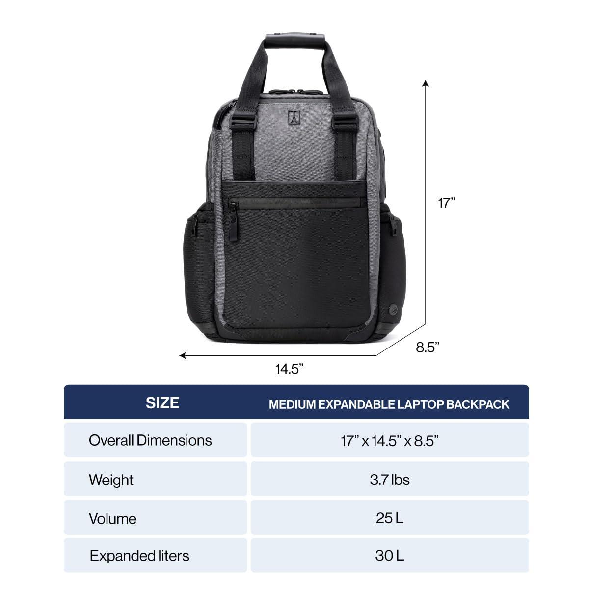 Travelpro Travelpro Altitude Medium Expandable Travel Laptop Backpack 25-30L, 16 Inch Laptop, Water Resistant, Work, Business, Men and Women, Falcon Grey