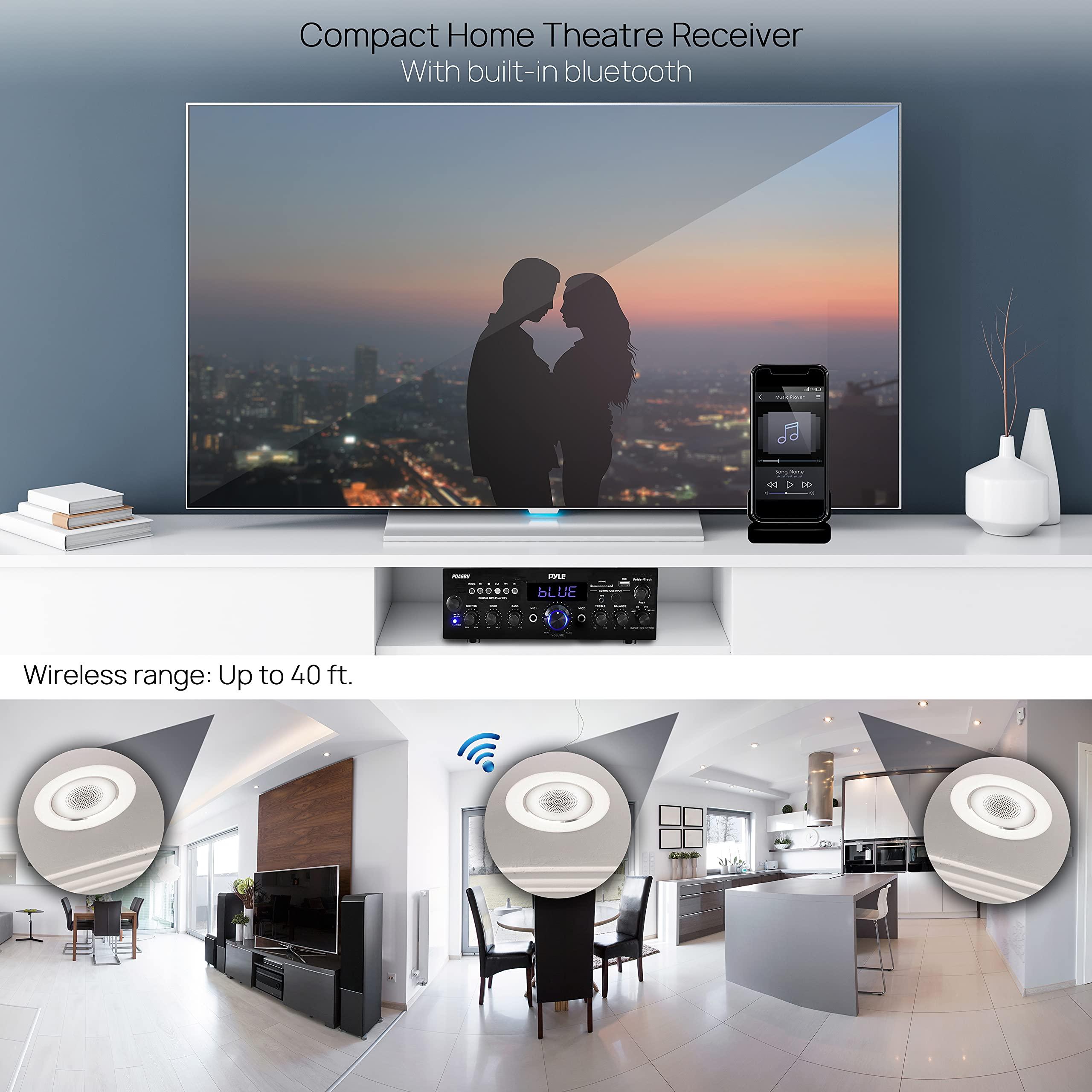 Pyle Pyle Wireless Bluetooth Home Stereo Amplifier - Multi-Channel 200W Power Amplifier Home Audio Receiver System w/ Optical/Phono/Coaxial, FM Radio, USB/SD, AUX, RCA, Mic in - Antenna, Remote - PDA4BU