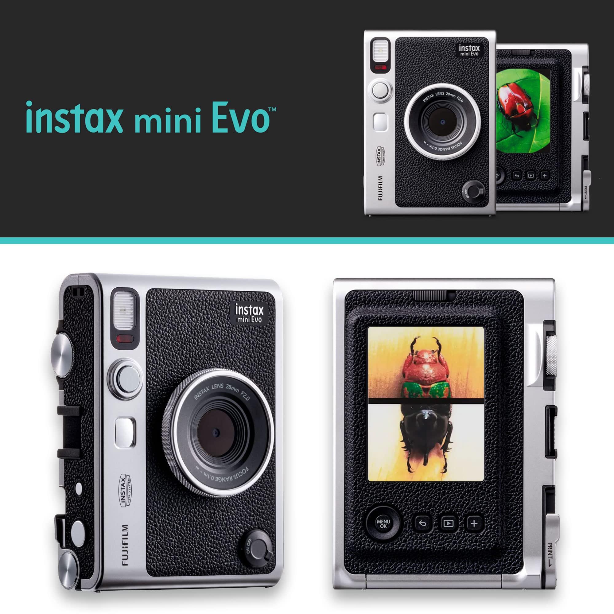 Fujifilm Fujifilm Instax Mini EVO Hybrid Instant Camera Bundle with Case Compatible with Fujifilm Instax Mini EVO + Fujifilm Instax Mini Twin Pack Instant Film (16437396) (Black)