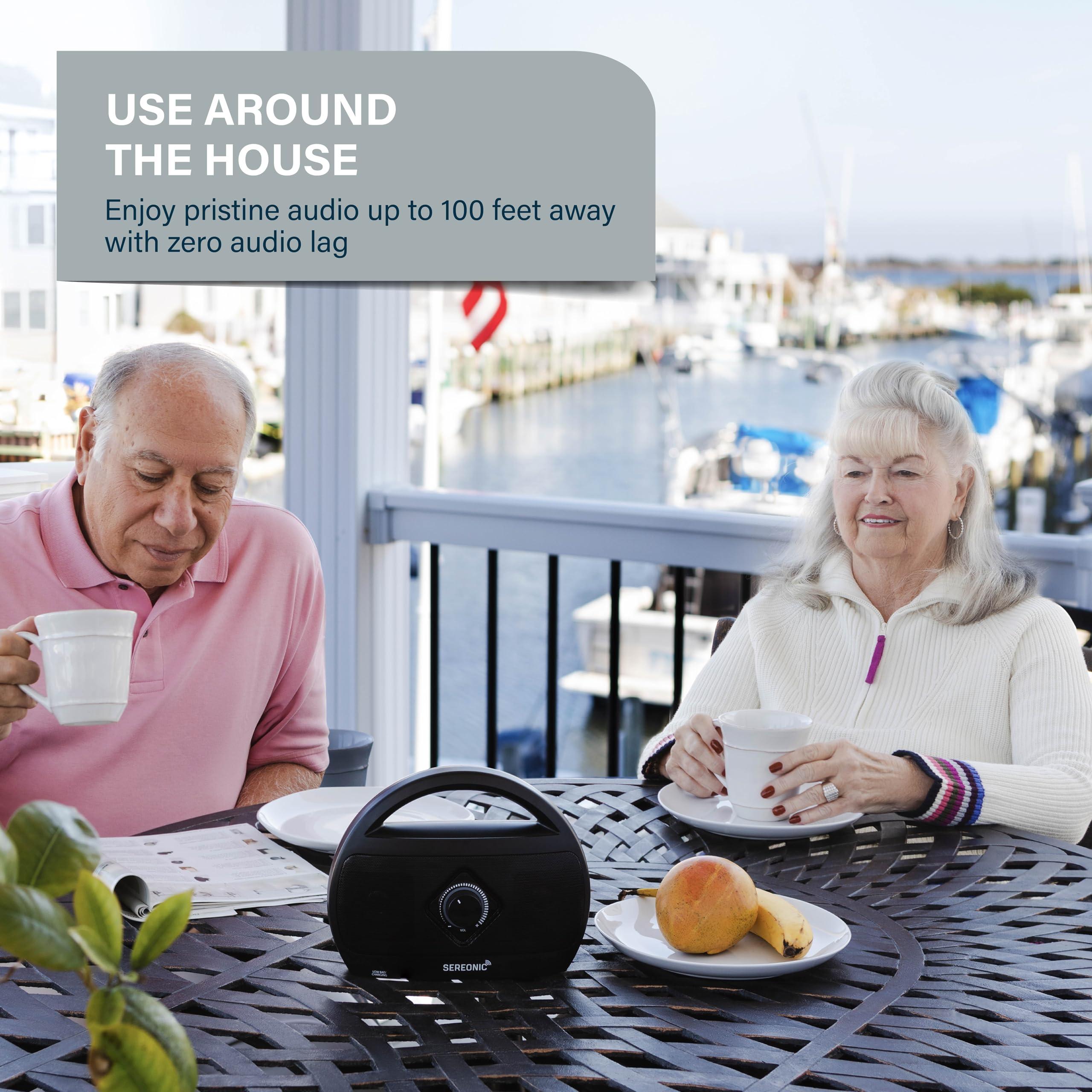 SEREONIC Portable Wireless TV Speakers - Ideal for TV Watching Without The Blaring Volume - Wireless Speakers Designed for Hard of Hearing, Elderly, and Seniors