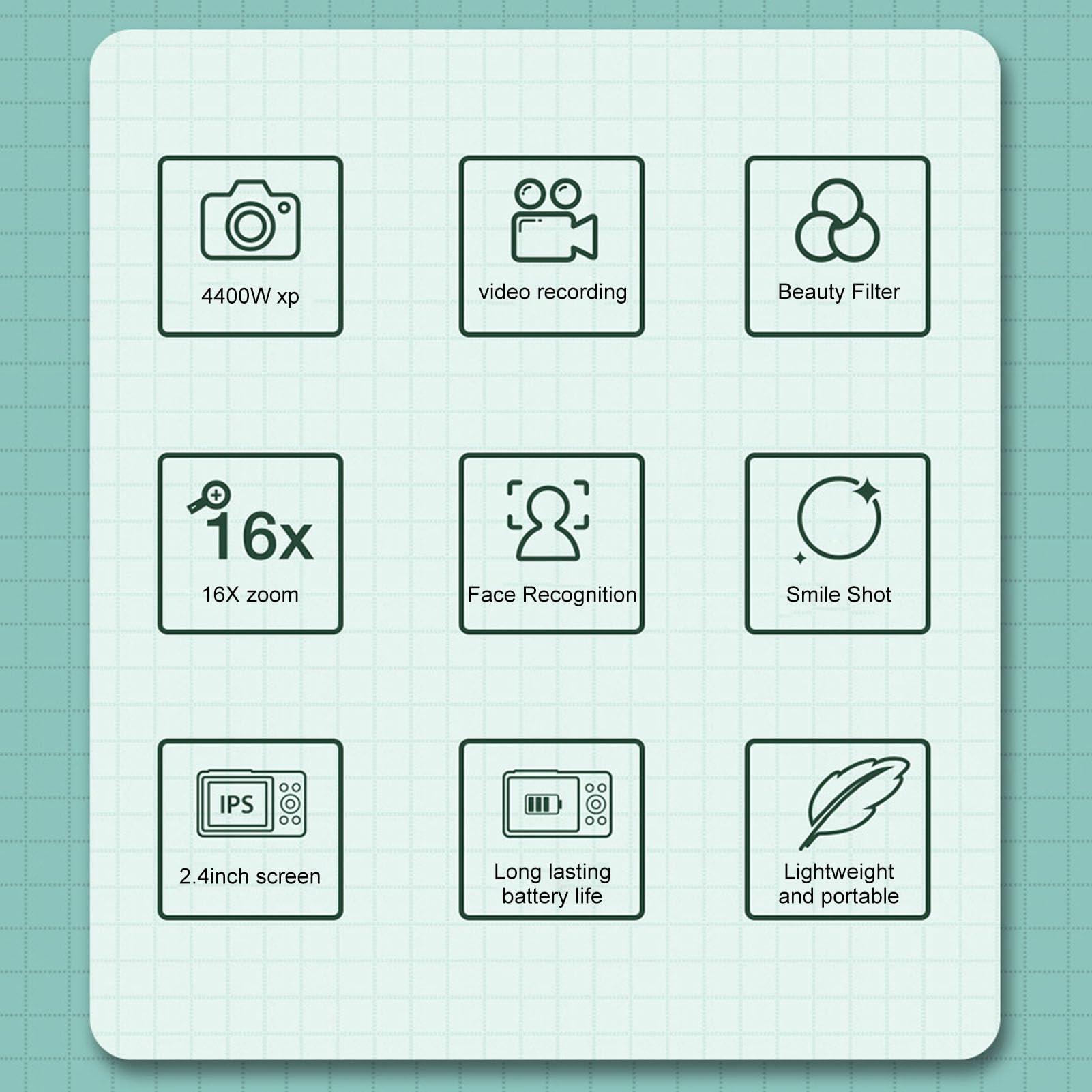 Sanpyl Digital Camera, FHD 1080P 44MP Autofocus Vlogging Camera with 2.5in IPS HD Screen, 16X Digital Zoom, Anti Shake Compact Small Vedio Camera for Boys Girls Kids ()