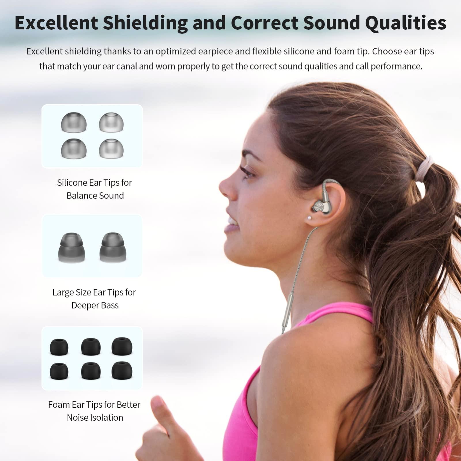 SoundMAGIC SoundMAGIC E90C Wired Earbuds with Microphone - Coaxial Dual Driver in Ear Monitor Earphones HiFi Stereo Over-Ear Hooks IEM Headphones with Detachable Cable for Musician Audiophile