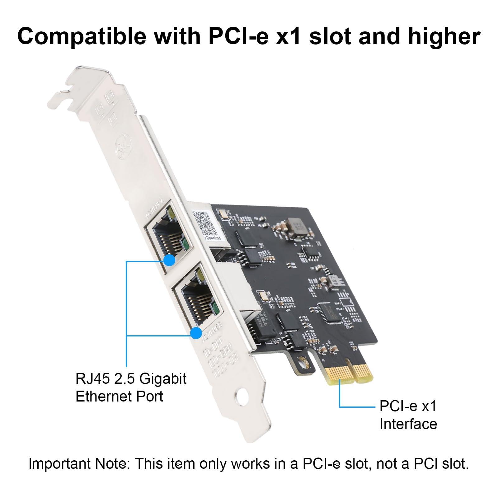 QSFPTEK QSFPTEK 2.5GBase-T PCIe Network Adapter, RTL8125B, 2*RJ45 PCI-E Based Ethernet Network Interface Card, 2.5GBase-T Gigabit NIC with Standard and Low-Profile Brackets Included