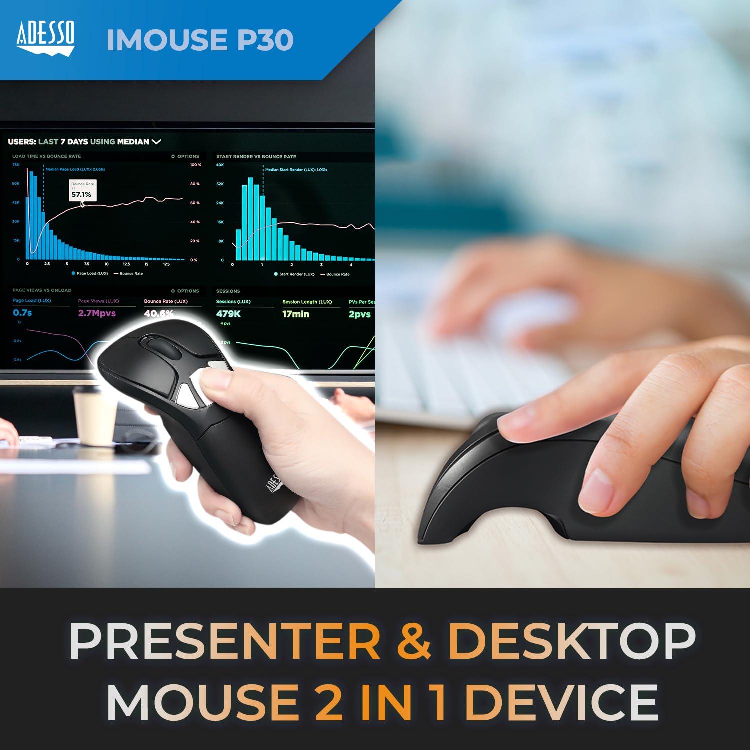 Adesso Adesso Wireless Air Mouse and Keyboard Combo, Rechargeable, Desktop Mouse and Presentation Remote with Customizable Buttons & Hand Gestures for TV, Projector, CCTV, Presentation WKB-5300CB
